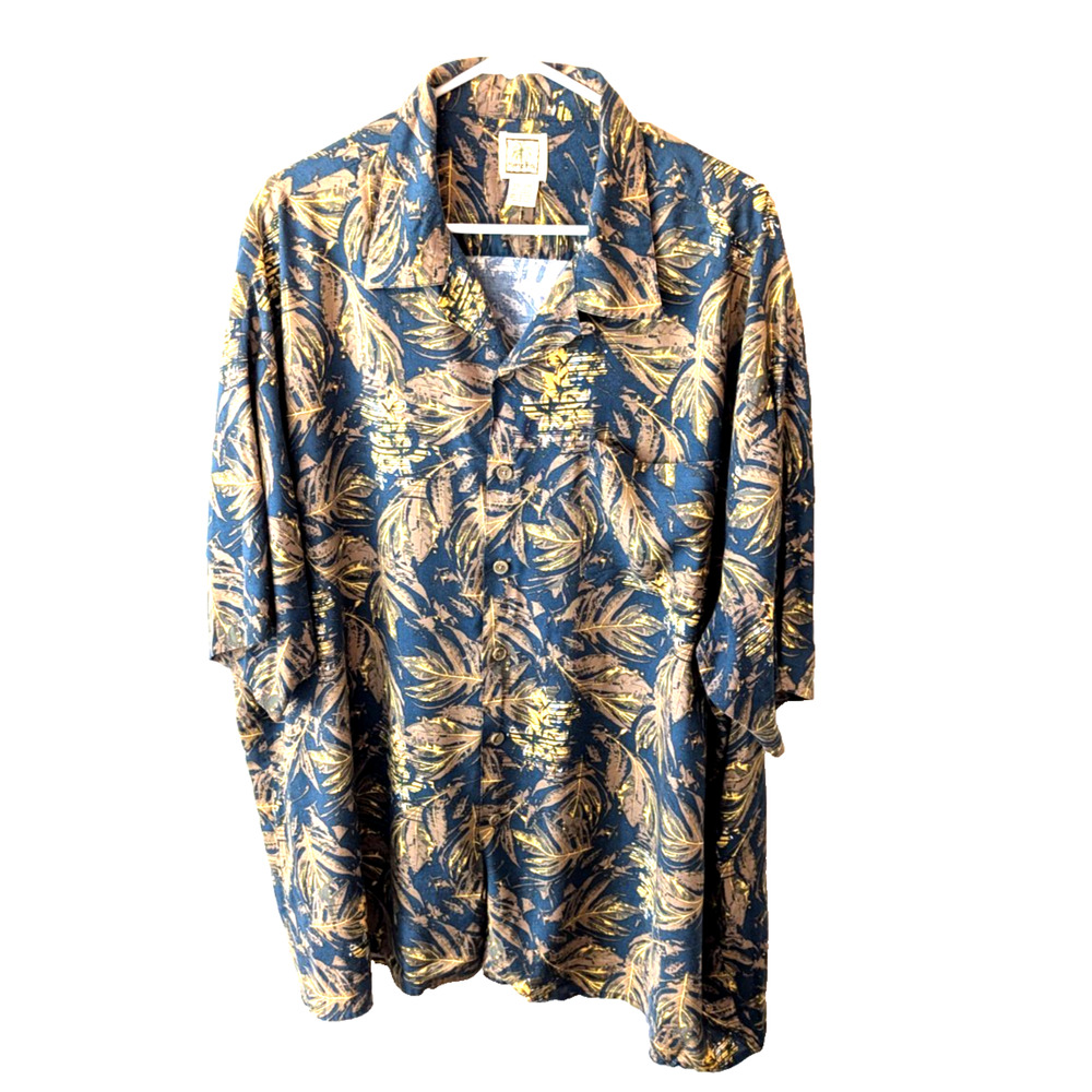 Morro Bay Hawaiian Shirt Men's Size XXL Blue Brown Cream Tropical Vacation Wear